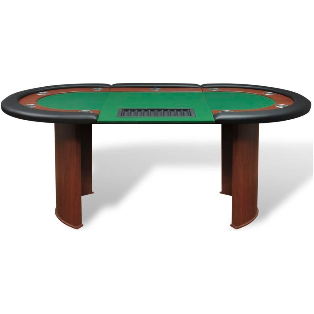 10 žaid. pokerio stalas su dalintojo vieta, žetonų dėže, žalias
