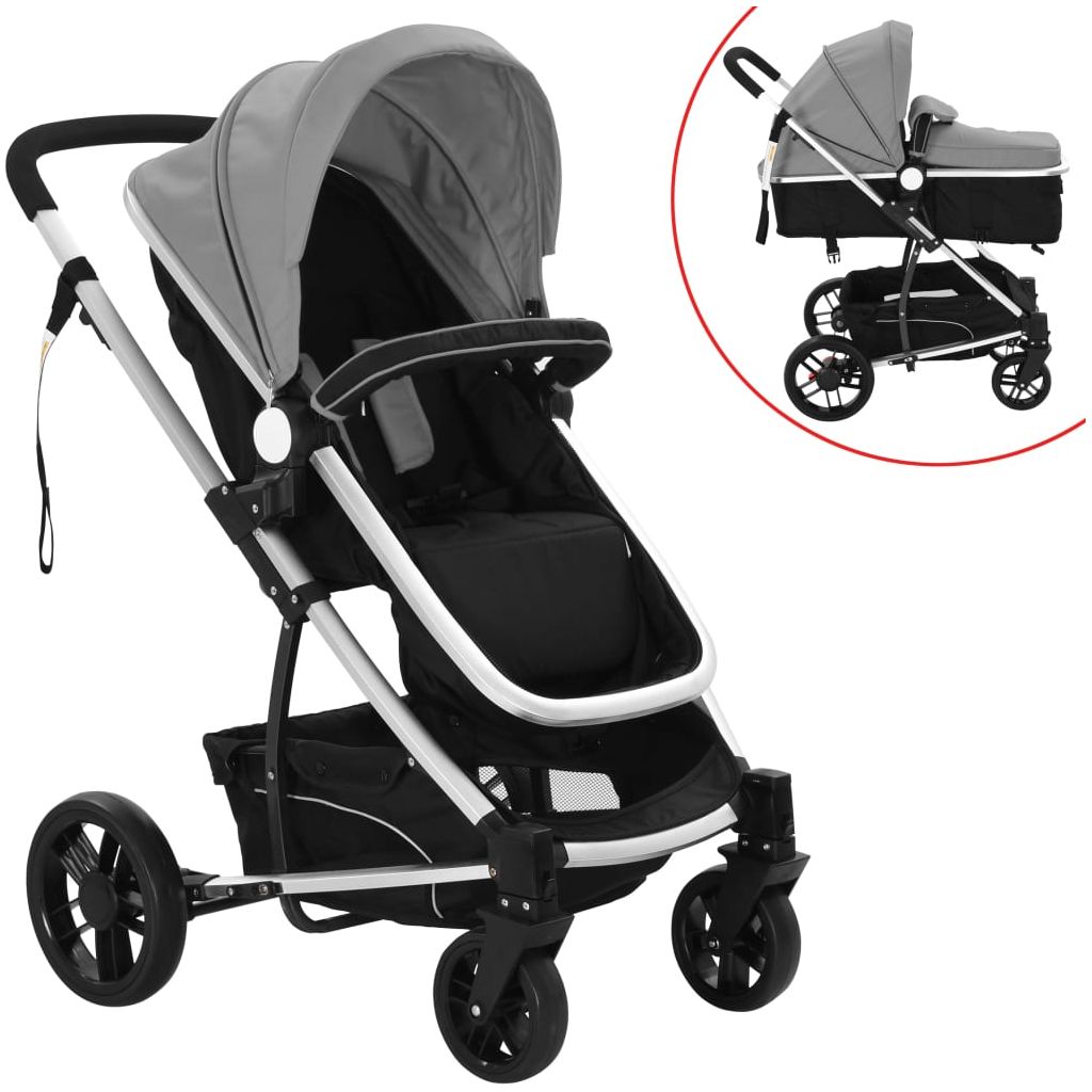 2-in-1 Vaikiškas sulankstomas vežimėlis, aliuminis, pilkas/juodas