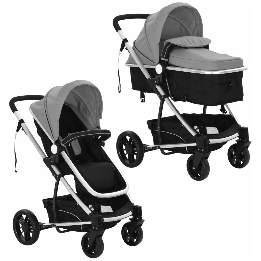 2-in-1 Vaikiškas sulankstomas vežimėlis, aliuminis, pilkas/juodas