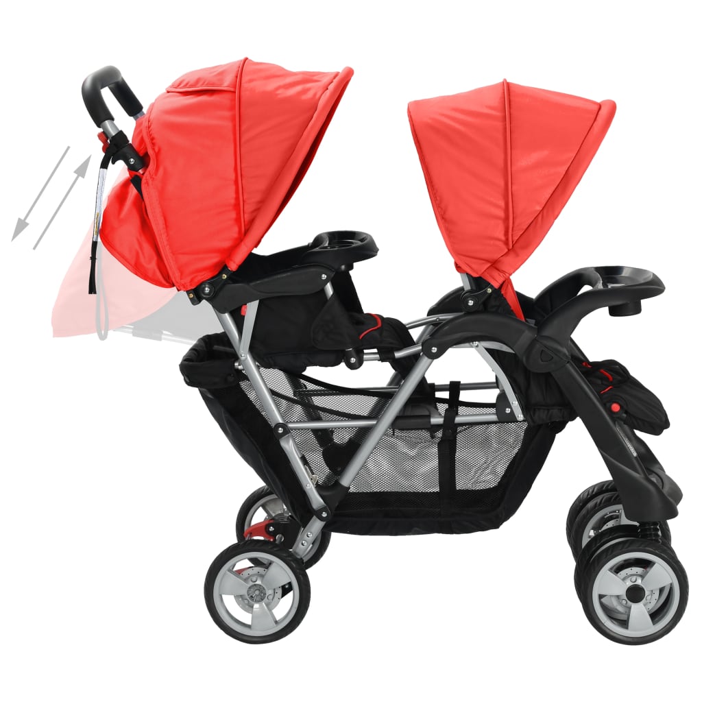 Vaikiškas dvivietis vežimėlis, plienas, raudonas/juodas