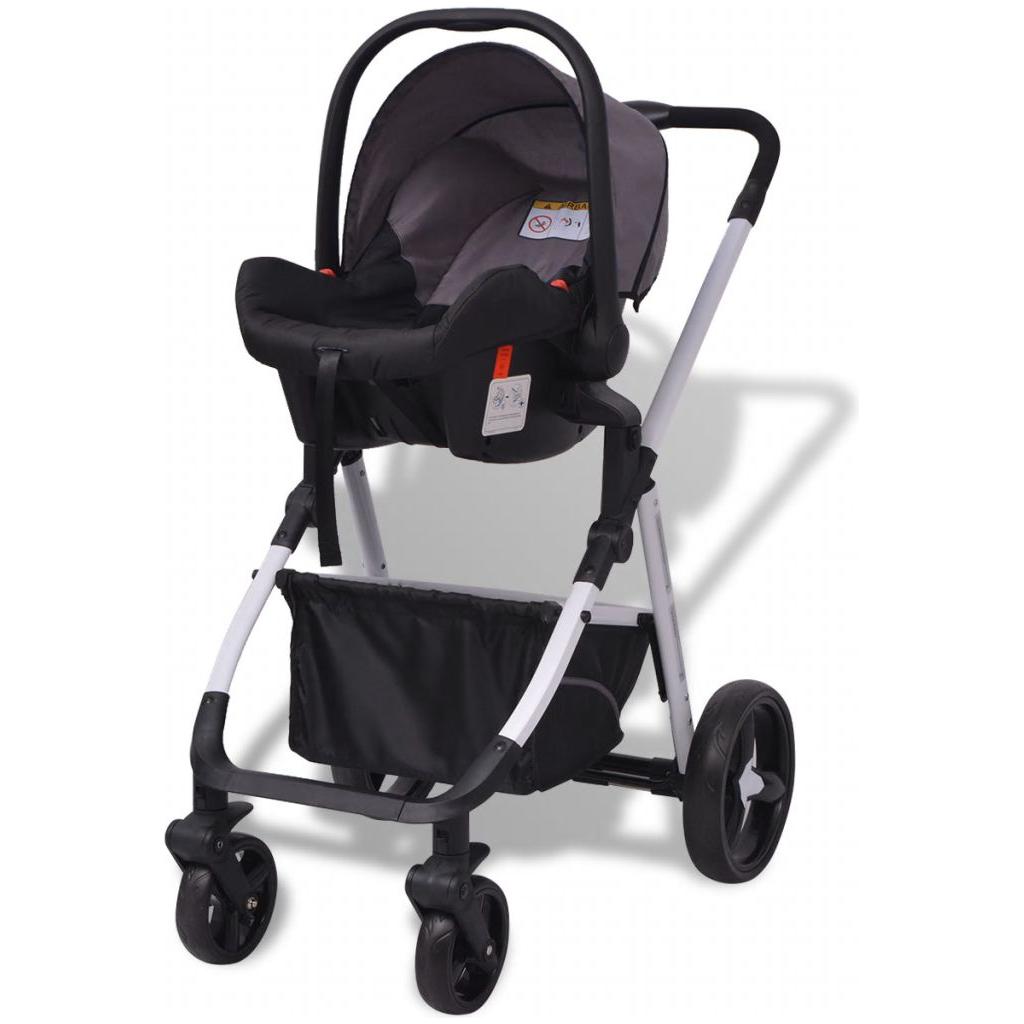 3-in-1 Vaikiškas sulankstomas vežimėlis, aliuminis, pilkas/juodas