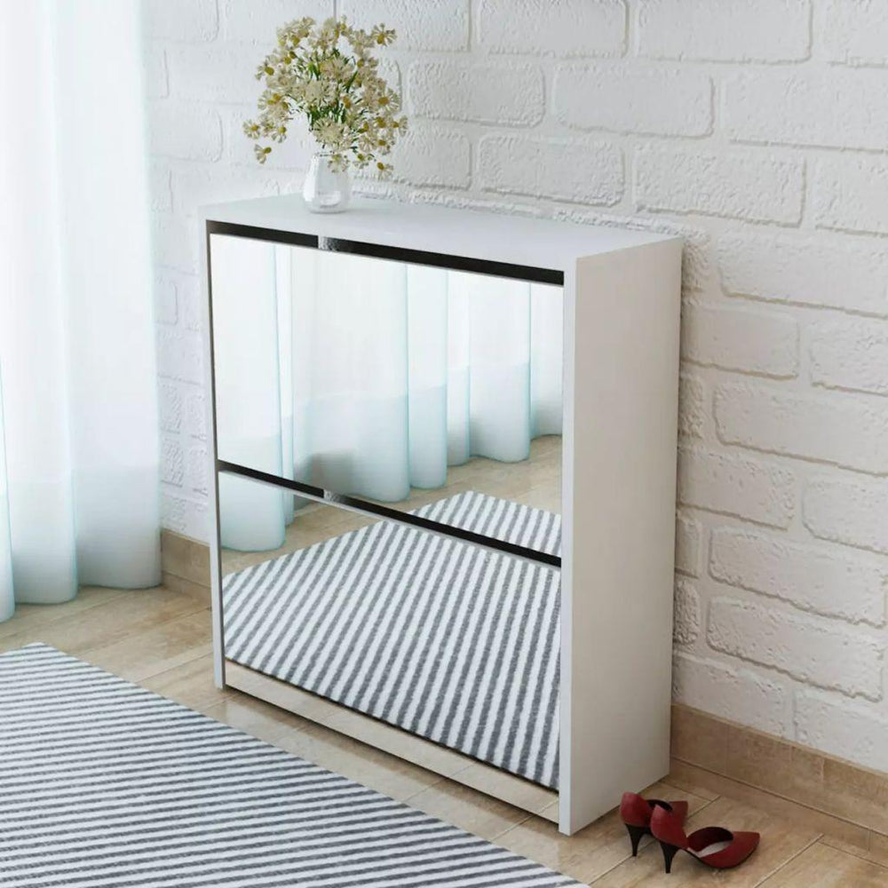 Batų dėžė, 2 lygių su veidrodžiais, balta, 63x17x67 cm