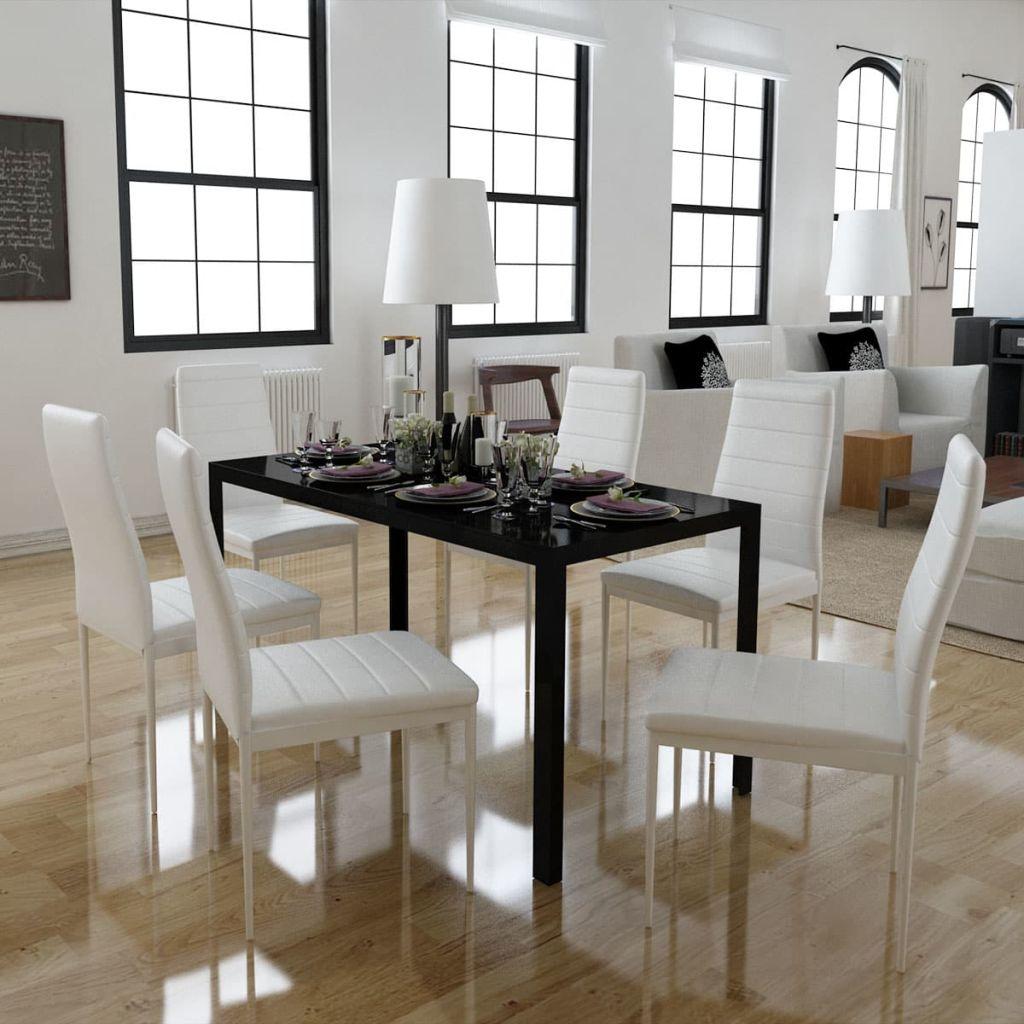 7 dalių valgomojo stalo ir kėdžių komplektas, baltas/juodas
