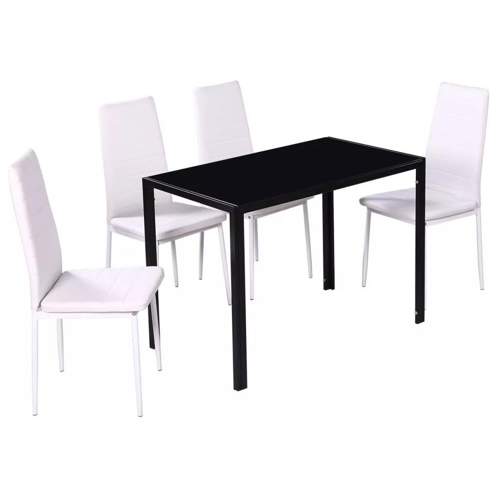 5 dalių valgomojo stalo ir kėdžių komplektas, baltas/juodas