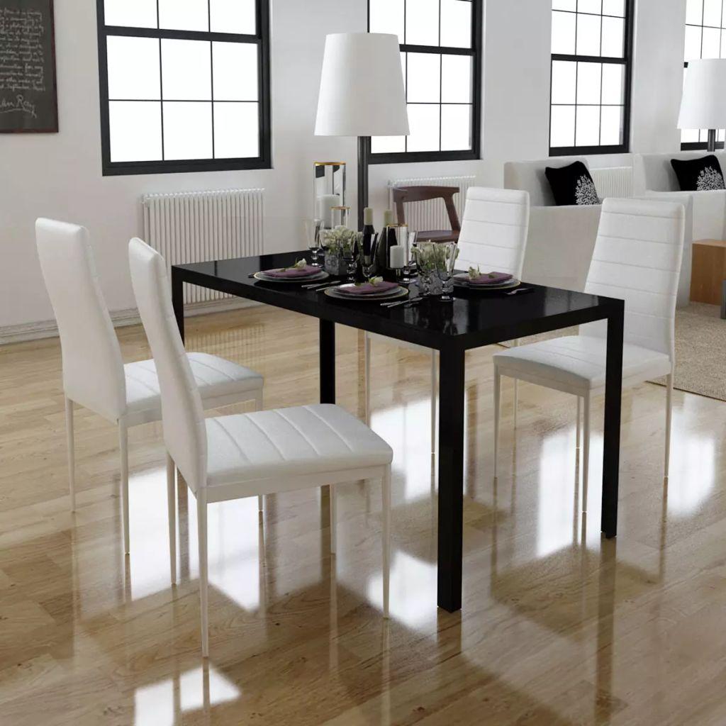 5 dalių valgomojo stalo ir kėdžių komplektas, baltas/juodas