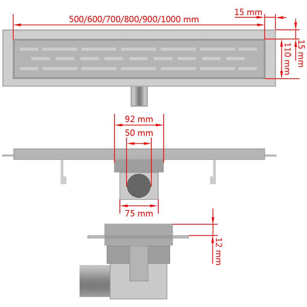 pailgas dušo latakas, nerūdijančio plieno, 530x140 mm