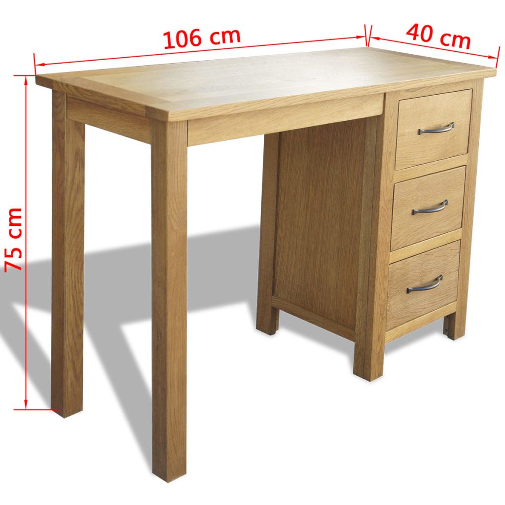 Rašomasis stalas su 3 stalčiais, 106x40x75cm, ąžuolo medienos masyvas