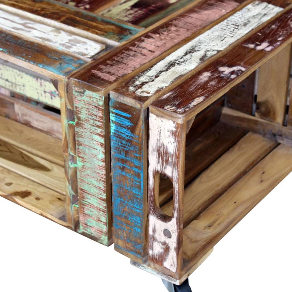 Kavos staliukas, masyvi perdirbta mediena, 70x70x35 cm