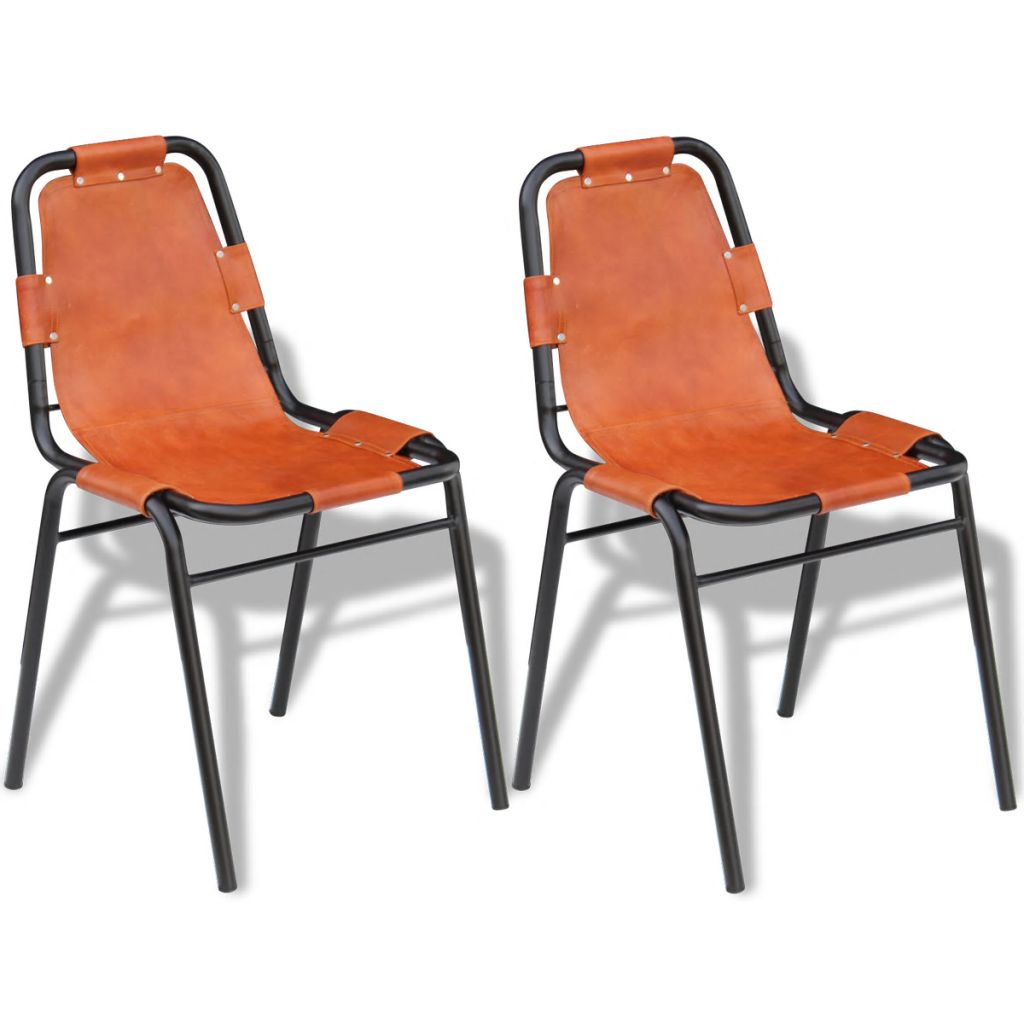 Valgomojo kėdės, 2 vnt., rudos, 59x44x89 cm, tikra oda