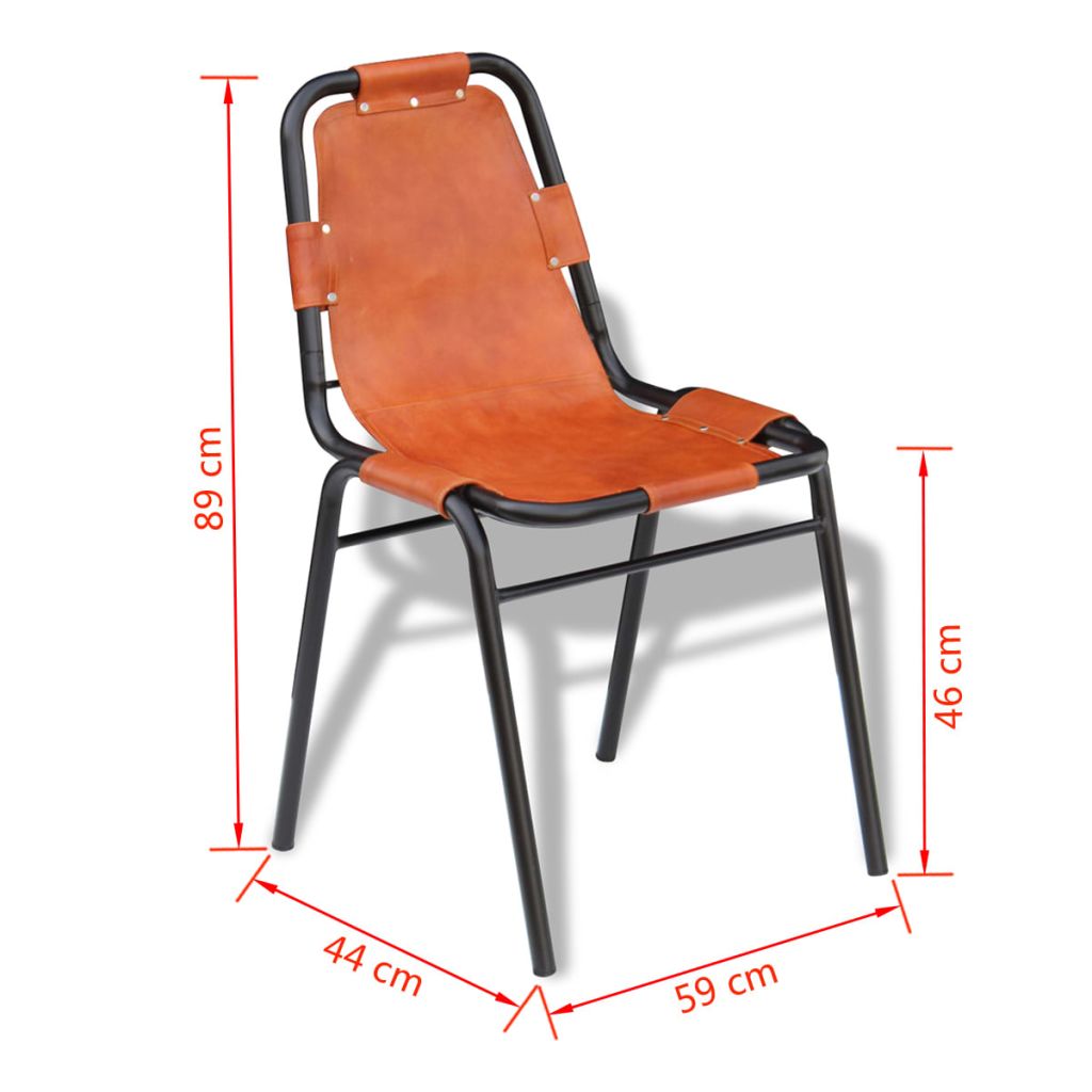 Valgomojo kėdės, 2 vnt., rudos, 59x44x89 cm, tikra oda