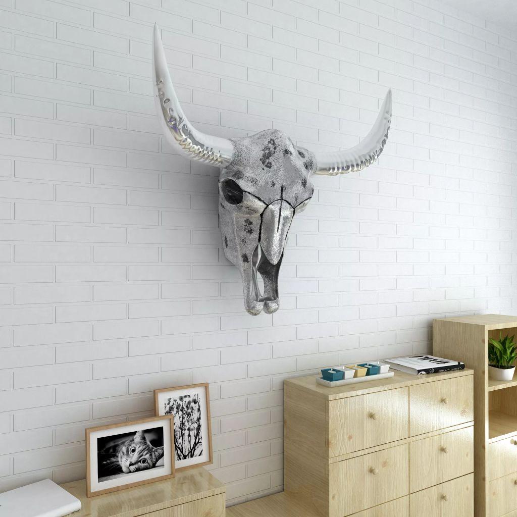 Kaukolės dekoracija, mont. prie sienos, aliuminis, sidabro sp.