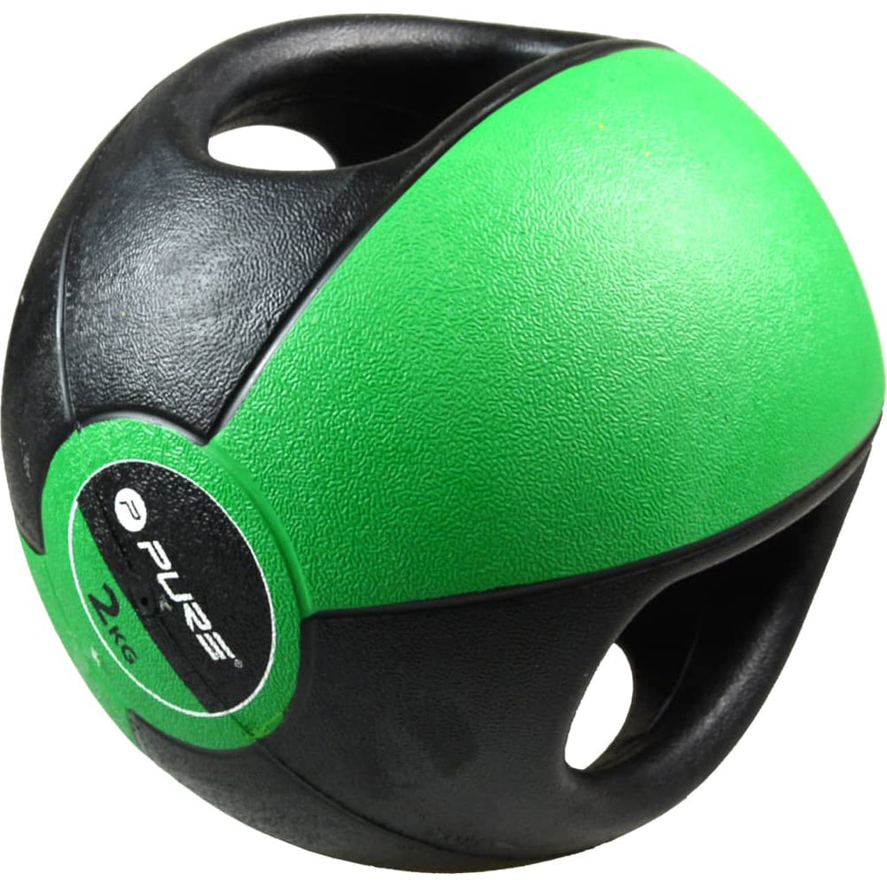Pure2Improve Medicininis kamuolys su rankenomis, žalias, 2kg