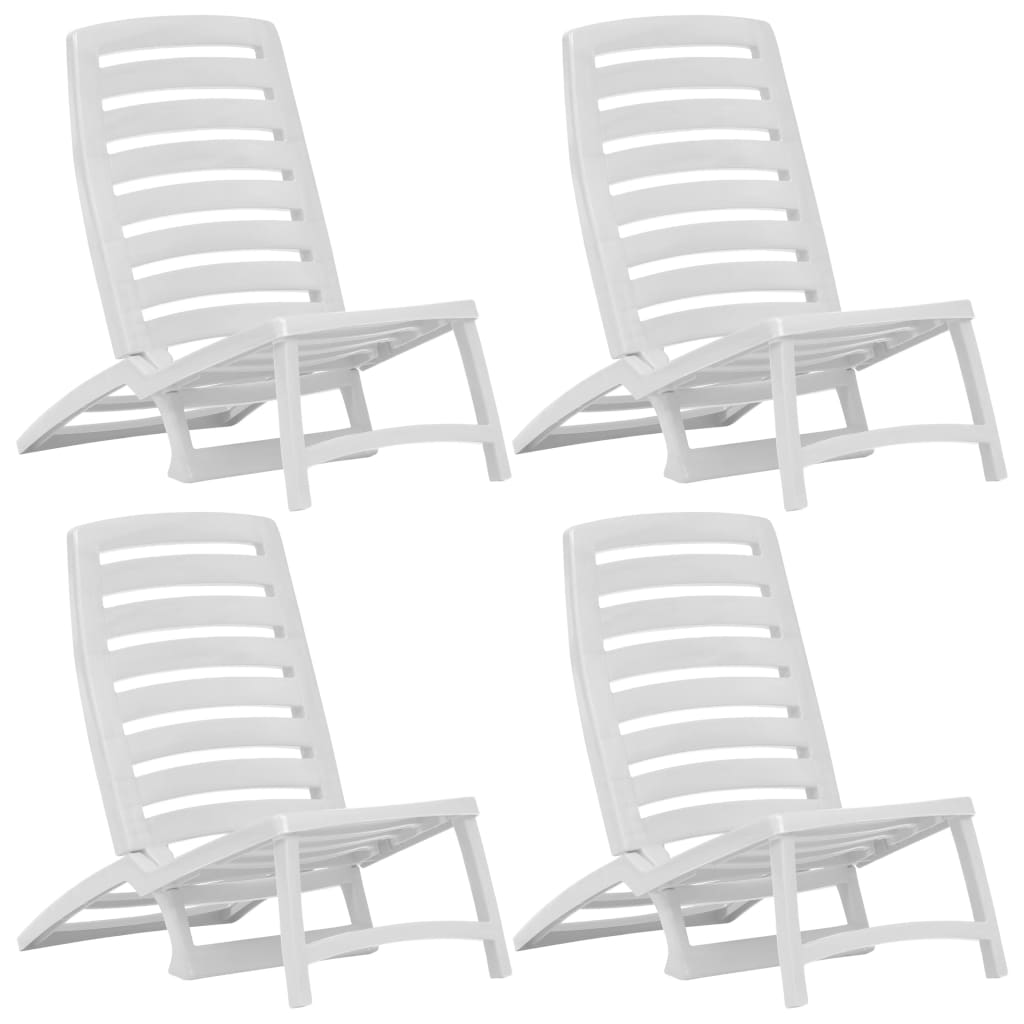 Sulankstomos paplūdimio kėdės, 4 vnt., baltos, plastikas