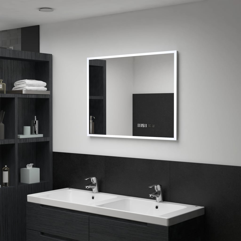 Vonios kambario LED veidrodis su jutikliu/laikrodžiu, 80x60cm