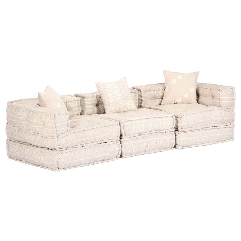 Trivietė sofa-lova, smėlio sp., audinys, modulinė