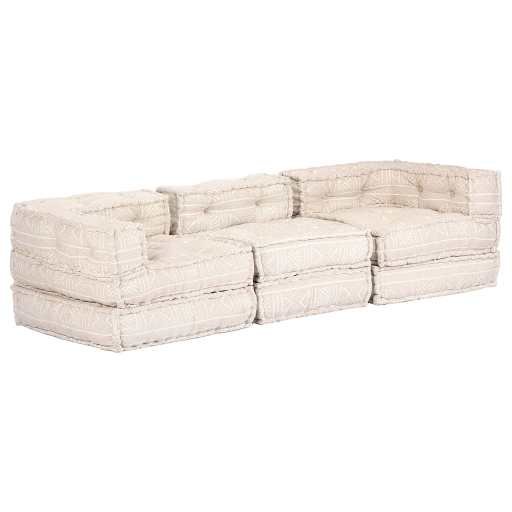 Trivietė sofa-lova, smėlio sp., audinys, modulinė