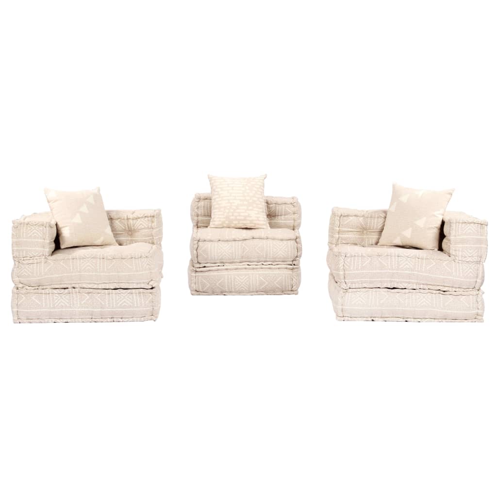 Trivietė sofa-lova, smėlio sp., audinys, modulinė