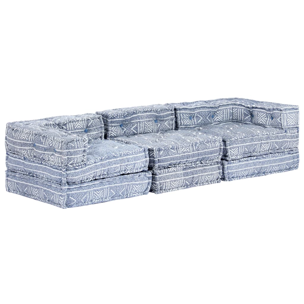 Trivietė modulinė sofa-lova, mėlynos spalvos, audinys