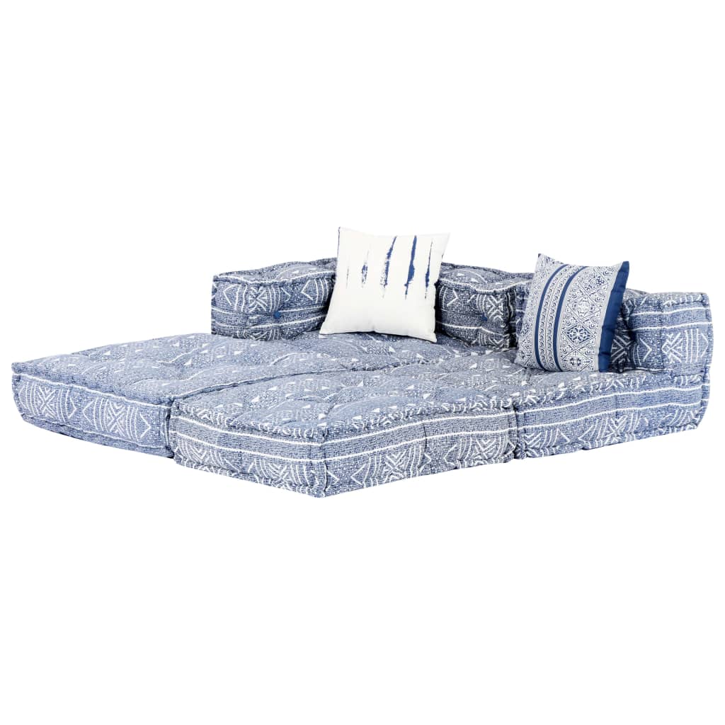 Trivietė modulinė sofa-lova, indigo spalvos, audinys