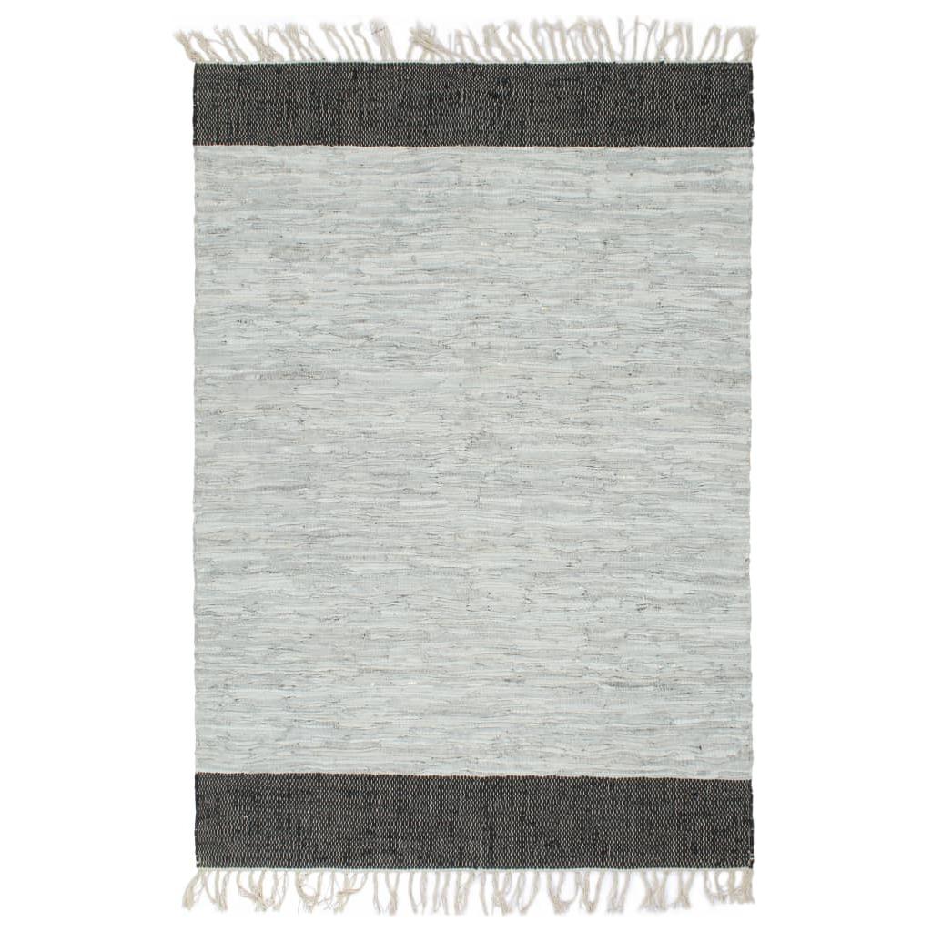 Chindi kilimėlis, pilkas ir juodas, 190x280cm, oda, rankų darbo
