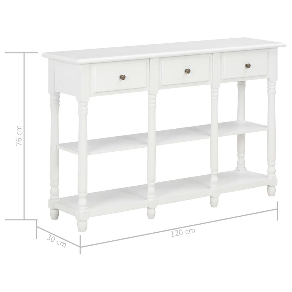Konsolinis staliukas, baltos spalvos, 120x30x76 cm, MDF
