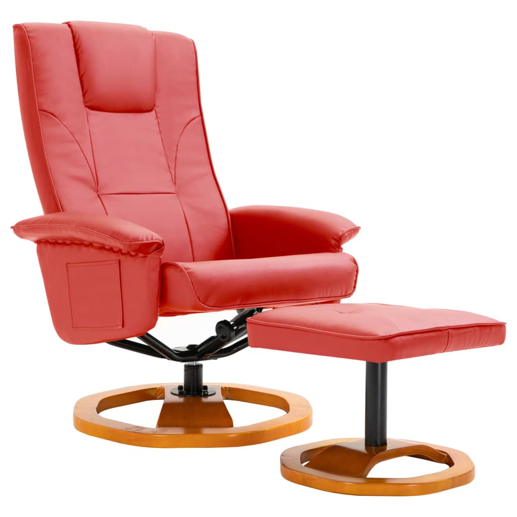 TV krėslas su pakoja, raudonos spalvos, dirbtinė oda, pasukamas