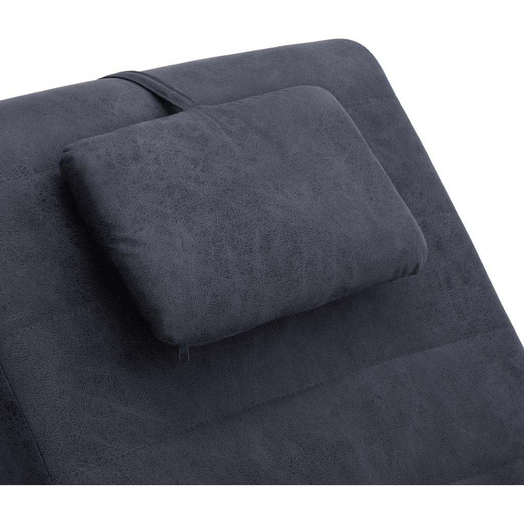 Masažinis gultas su pagalve, pilkas, dirbtinė versta oda