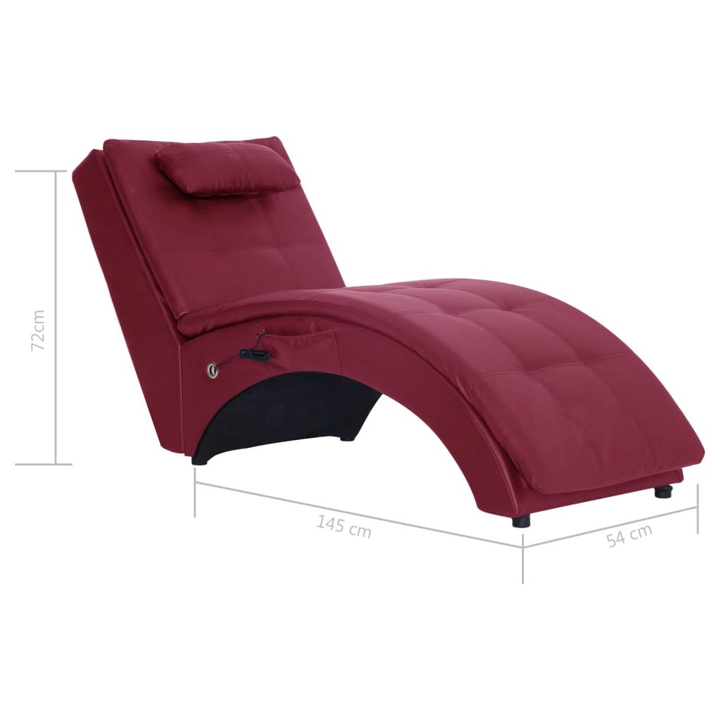 Masažo gultas su pagalve, raudono vyno spalvos, dirbtinė oda