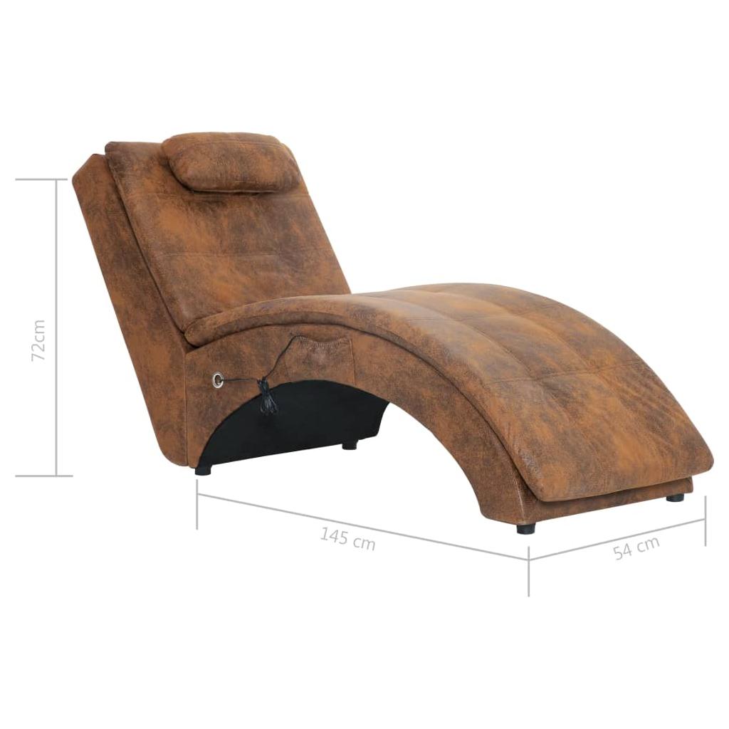 Masažinis gultas su pagalve, rudas, dirbtinė versta oda