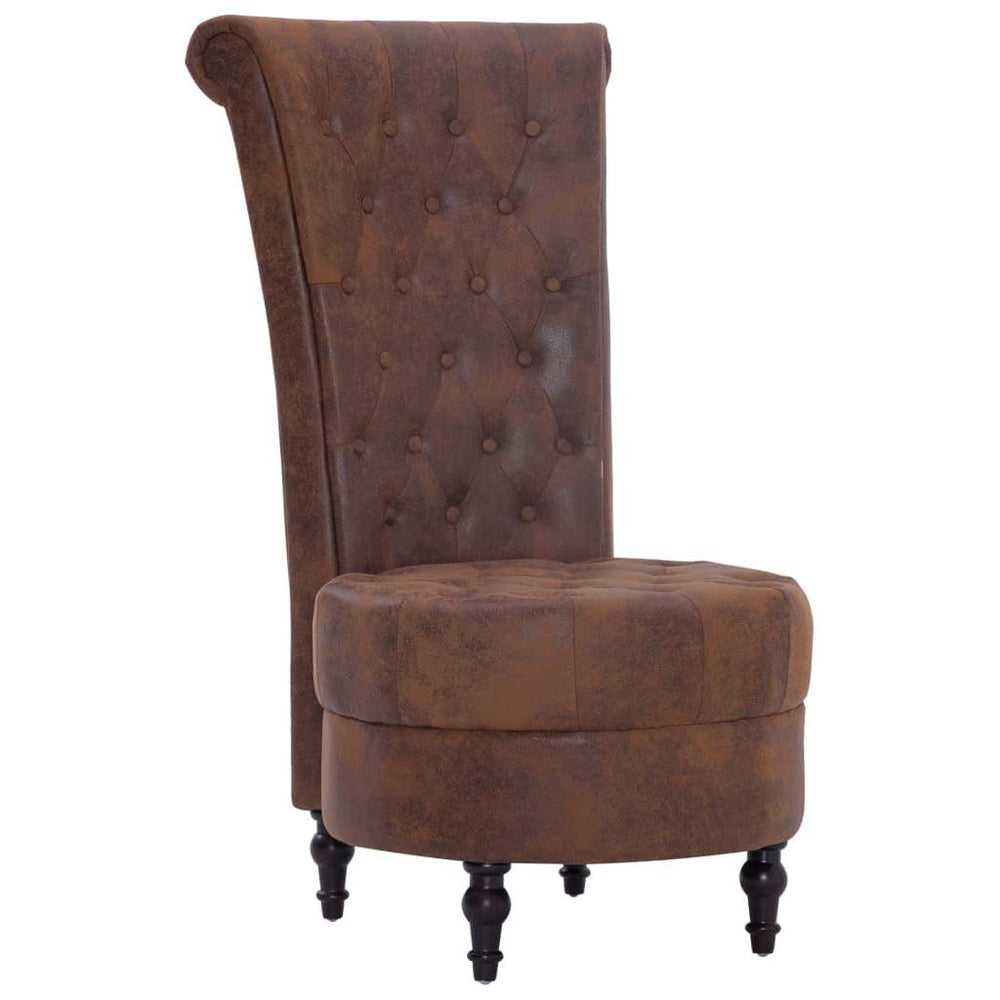 Kėdė su aukštu atlošu, ruda, dirbtinė versta oda