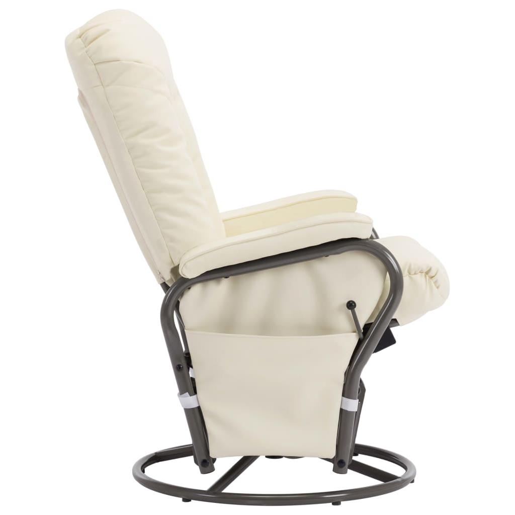 Atlošiamas krėslas su pakoja, kreminės spalvos, dirbtinė oda