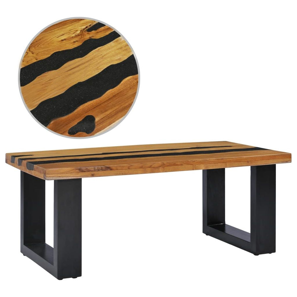 Kavos staliukas, 100x50x40 cm, tikmedžio mediena ir lavos akmuo