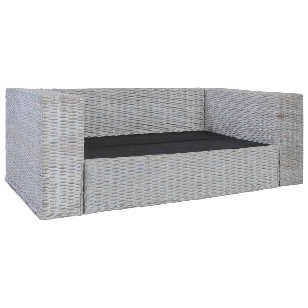 Dvivietė sofa su pagalvėlėmis, pilkos spalvos, natūr. ratanas