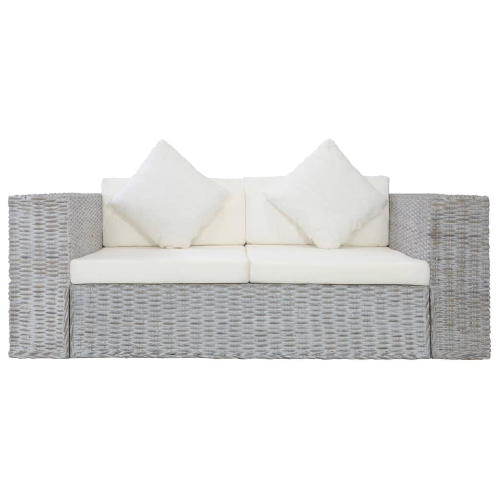 Dvivietė sofa su pagalvėlėmis, pilkos spalvos, natūr. ratanas