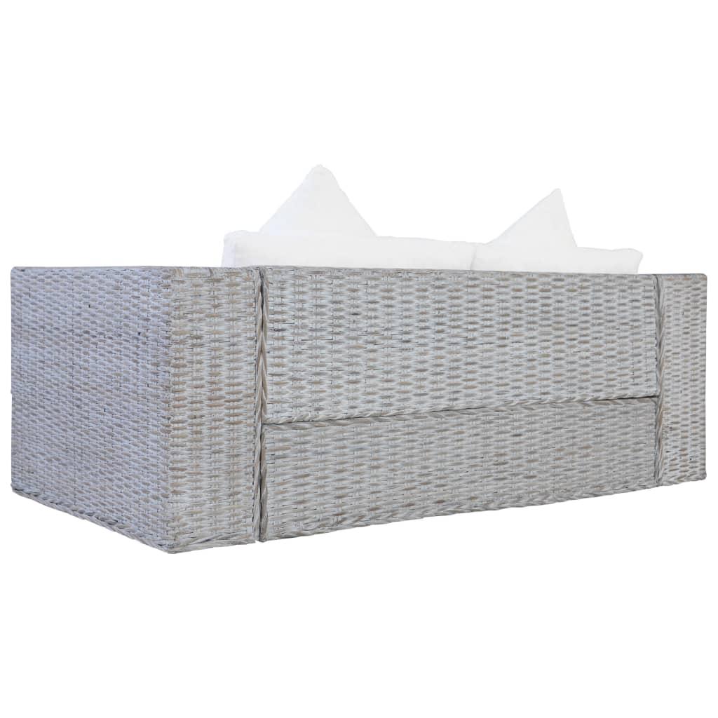Dvivietė sofa su pagalvėlėmis, pilkos spalvos, natūr. ratanas