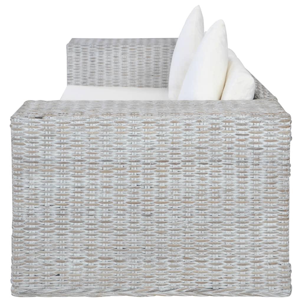 Dvivietė sofa su pagalvėlėmis, pilkos spalvos, natūr. ratanas