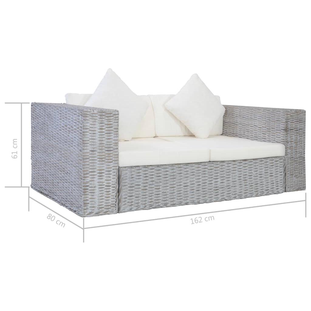 Dvivietė sofa su pagalvėlėmis, pilkos spalvos, natūr. ratanas