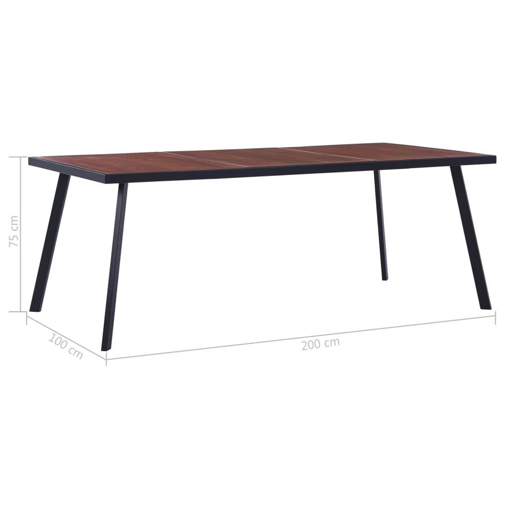 Valgomojo stalas, tamsios medienos/juodas, 200x100x75cm, MDF