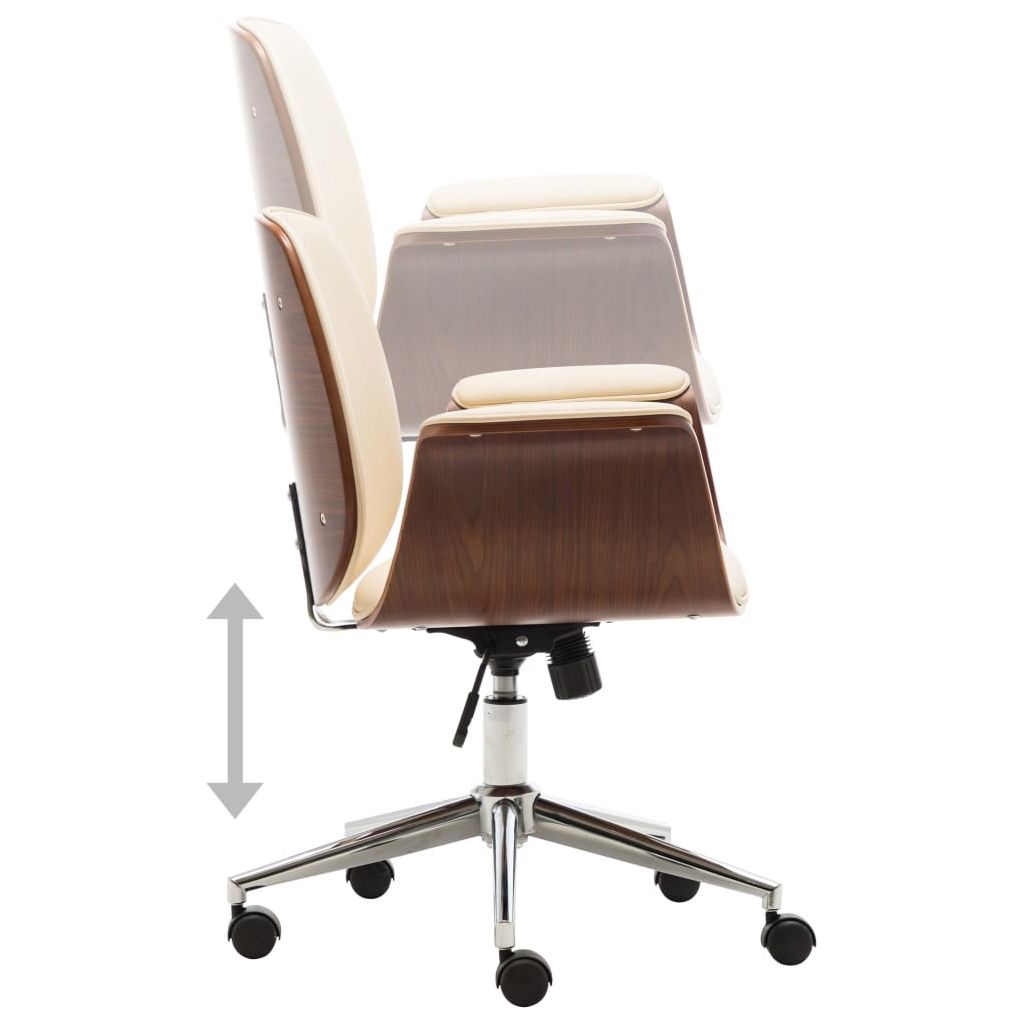 Biuro kėdė, kreminės sp., išlenkta mediena ir dirbtinė oda