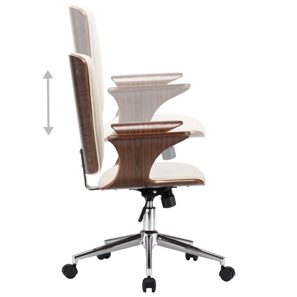 Pasukama biuro kėdė, kreminė, dirbtinė oda ir lenkta mediena