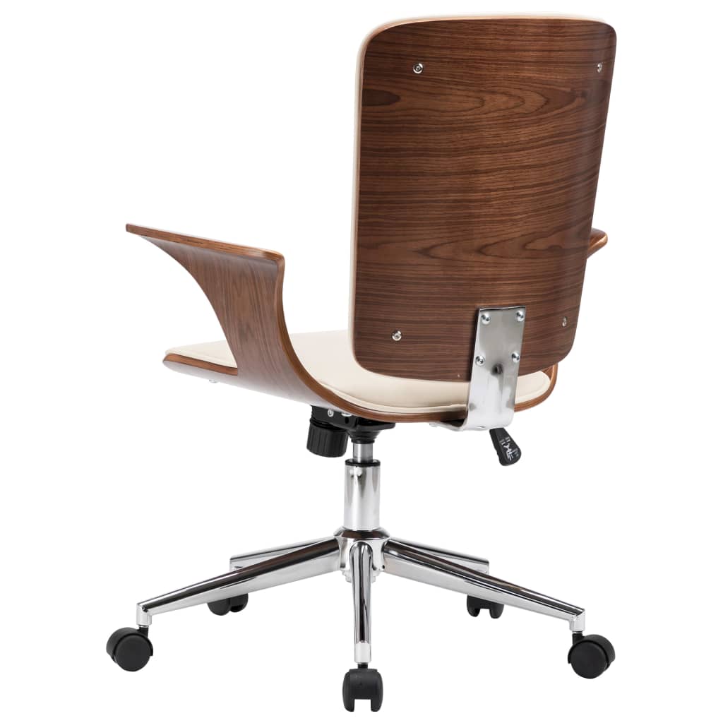 Pasukama biuro kėdė, kreminė, dirbtinė oda ir lenkta mediena