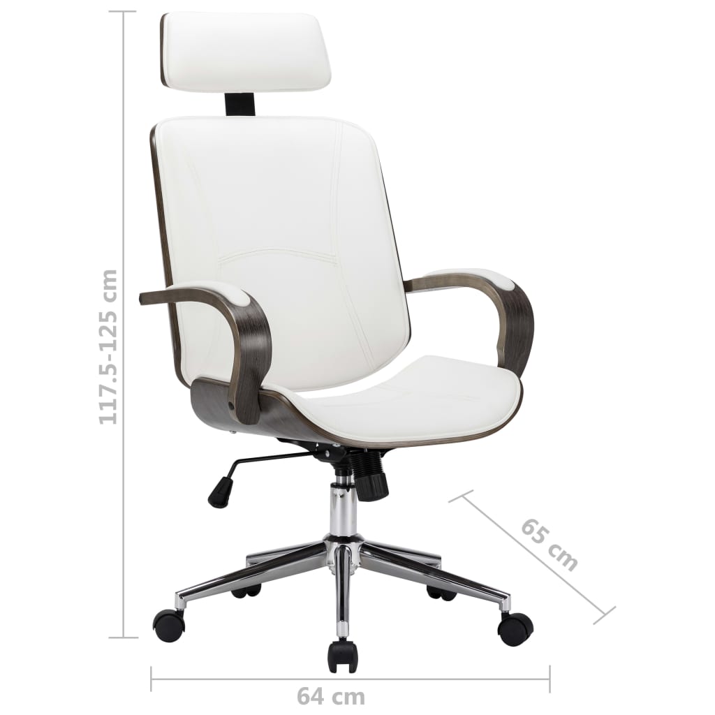 Pasukama biuro kėdė su atlošu galvai, balta, dirbtinė oda ir mediena