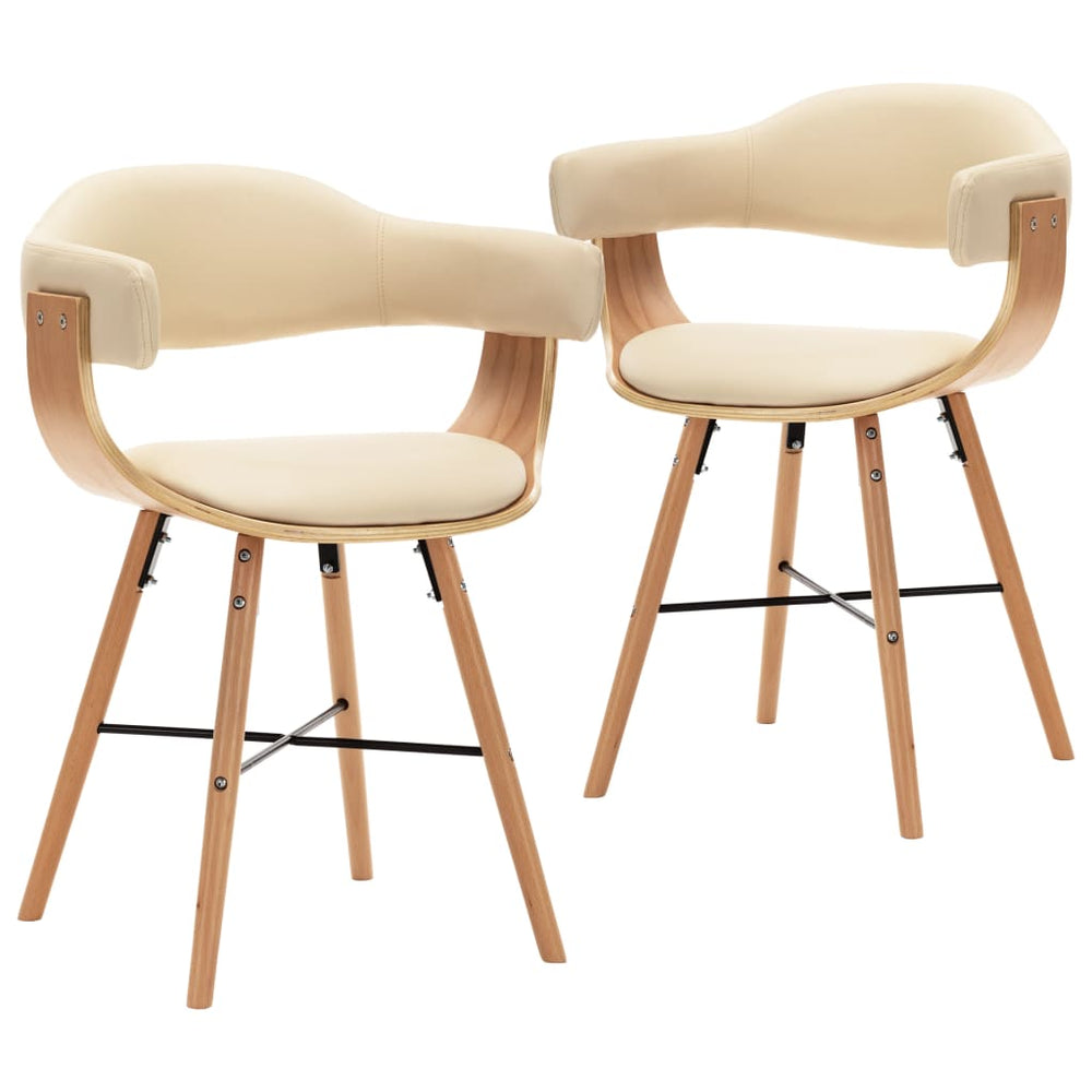 Valgomojo kėdės, 2 vnt., kreminės, dirbtinė oda ir mediena