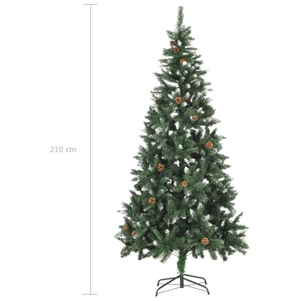 Dirbtinė kalėdinė eglutė su kankorėžiais ir baltu blizg., 210cm