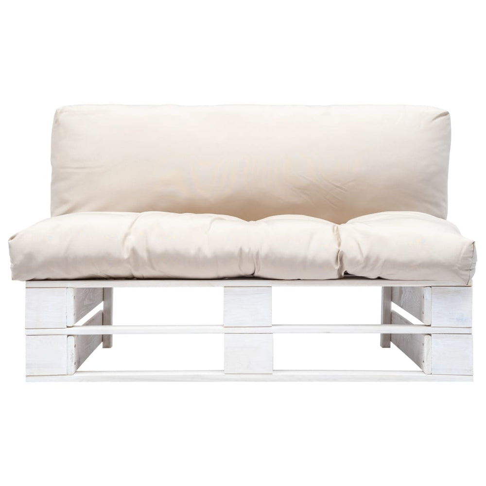 Sodo sofa iš palečių su smėl. sp. pagalvėlėmis, FSC pušies med.