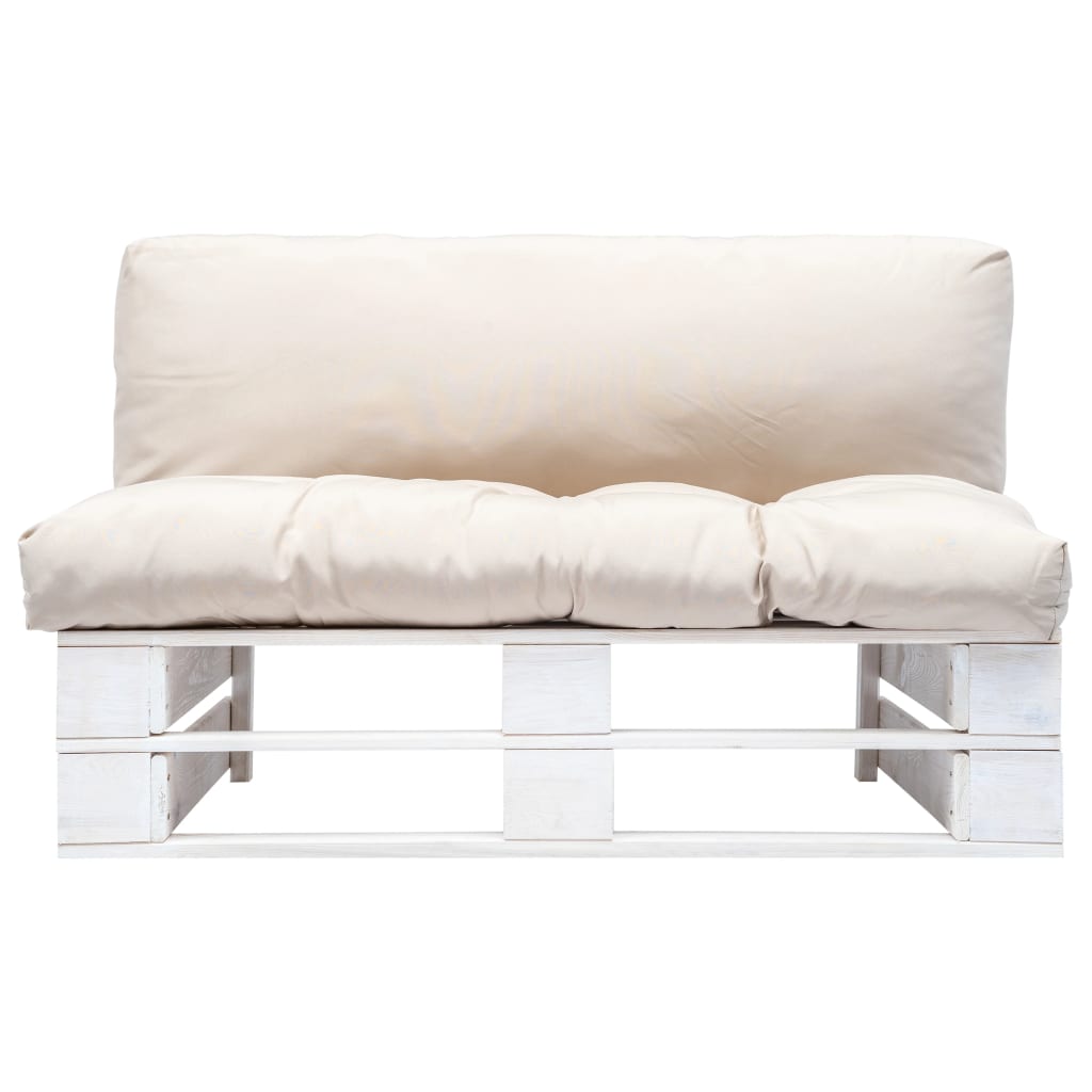 Sodo sofa iš palečių su smėl. sp. pagalvėlėmis, FSC pušies med.