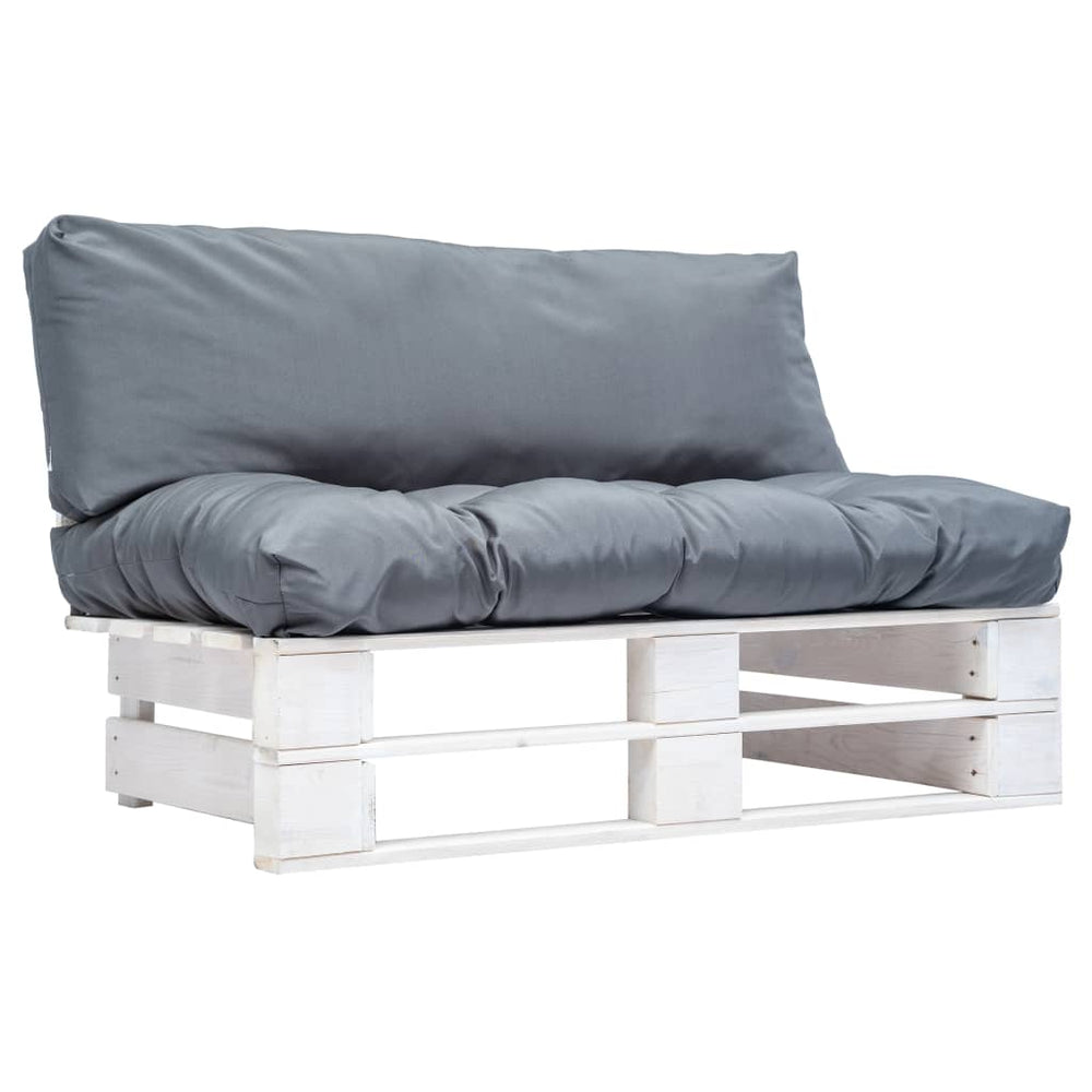 Sodo sofa iš palečių su pilk. sp. pagalvėlėmis, FSC puš. med.