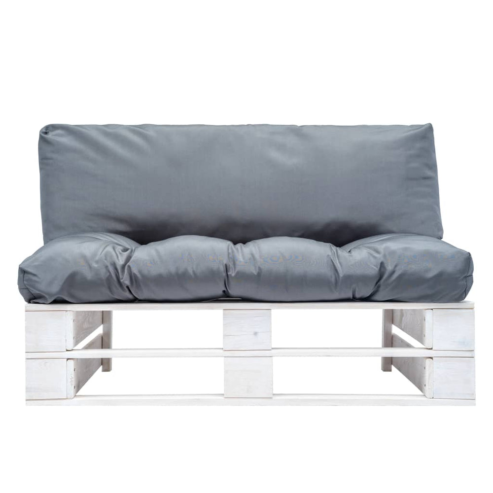 Sodo sofa iš palečių su pilk. sp. pagalvėlėmis, FSC puš. med.