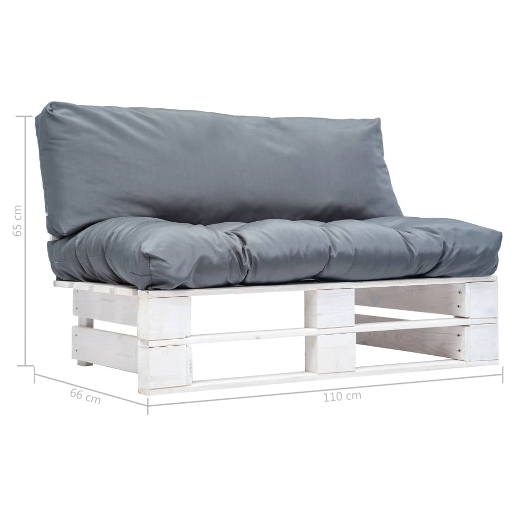 Sodo sofa iš palečių su pilk. sp. pagalvėlėmis, FSC puš. med.