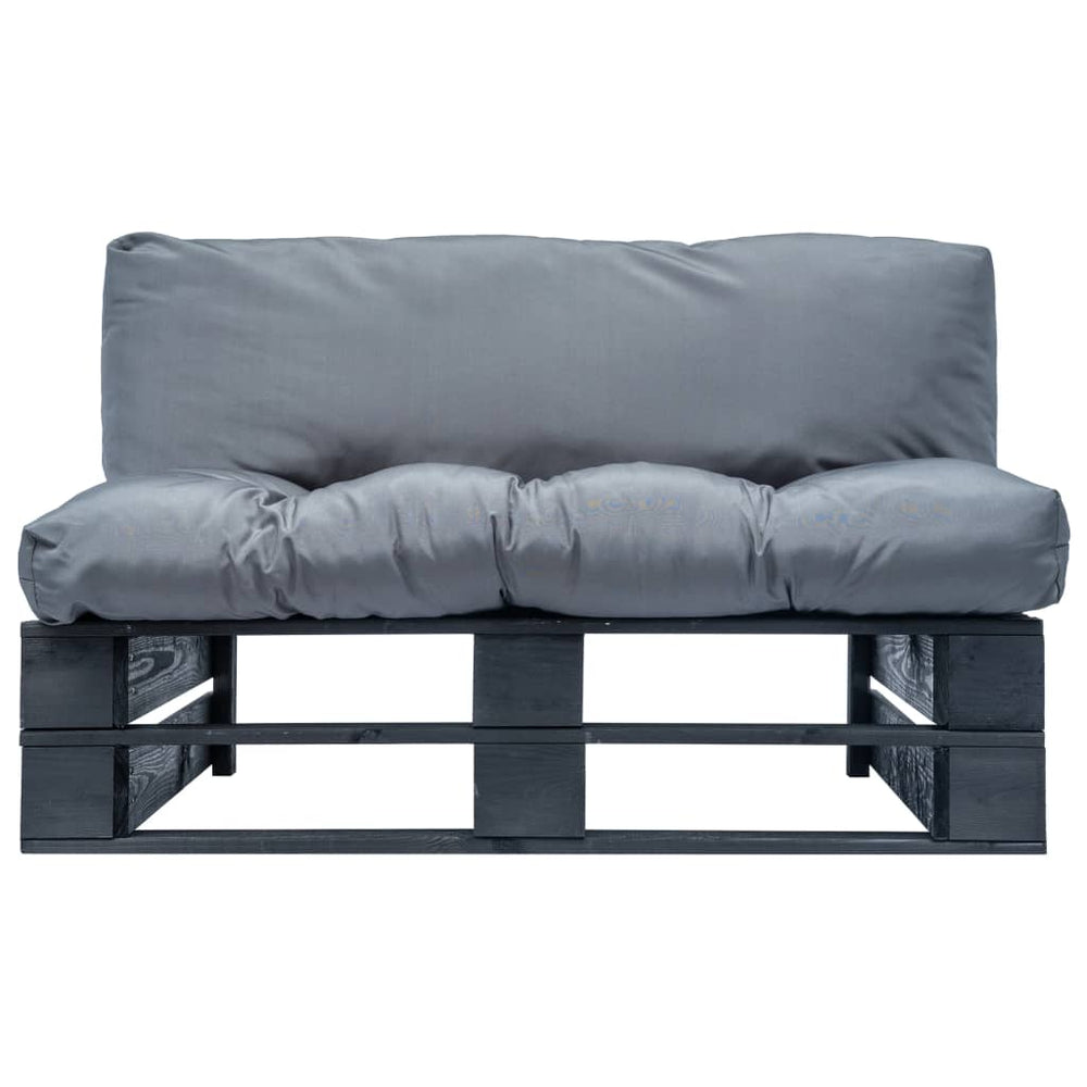 Sodo sofa iš palečių su pilk. sp. pagalvėlėmis, FSC puš. med.